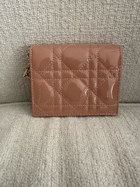 Dior Patent Quilted Compact Wallet - Dusty Rose